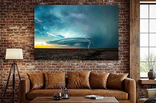 Miniatura 5 de Storm Canvas Wall Art (Ready to Hang) Gallety Wrap of Supercell Thunderstorm and Lightning Bolt on Stormy Spring Evening in Kansas Weather