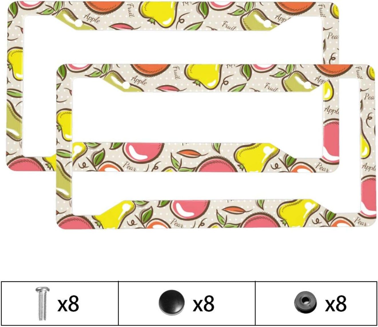 Tianheyue 2Pack Car License Plate Frames,Fruit Apple Pear Aluminum Car Accessories with 4 Holes and Screws
