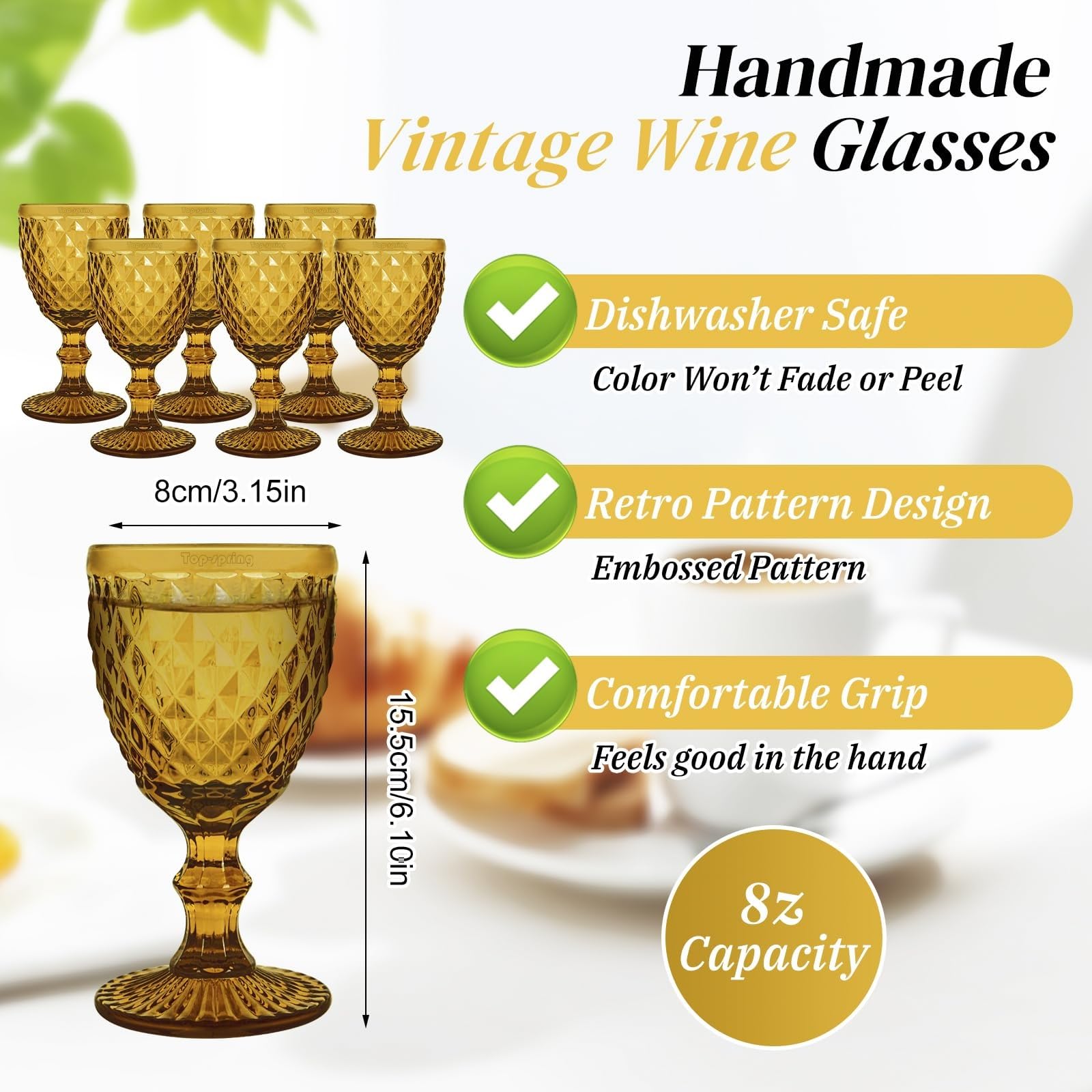 Juego de 6 copas de vino con relieve de primavera superior, 8 oz, copas vintage, cristalería for uso doméstico Vaso para bebidas