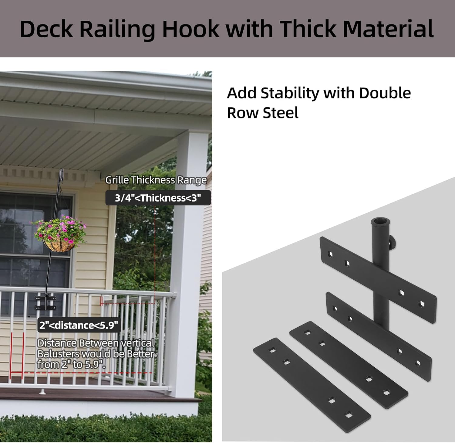 Deck Hook-Deck Railing Plant Hanger Outdoor,Bird Feeder Hanger for Deck Railing W/Double Clamps, Fence Shepherds Hooks Bracket for Hanging Hummingbird Feeder,Planter,Flower Baskets-360°Rotating Pole