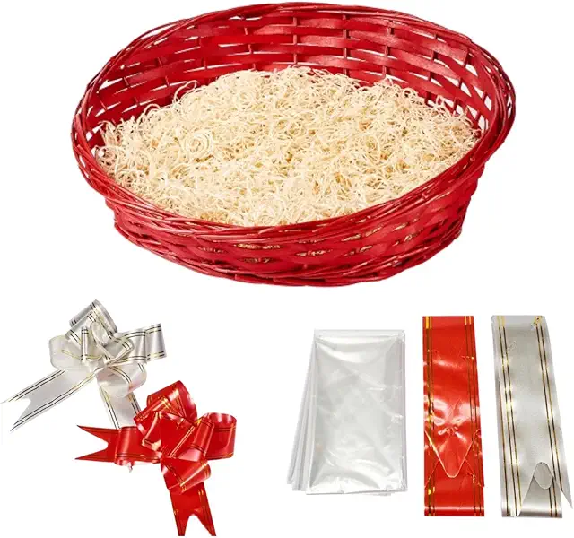 ADEPTNA Premium Red Wicker Christmas Gift Basket Hamper Kit with Accessories