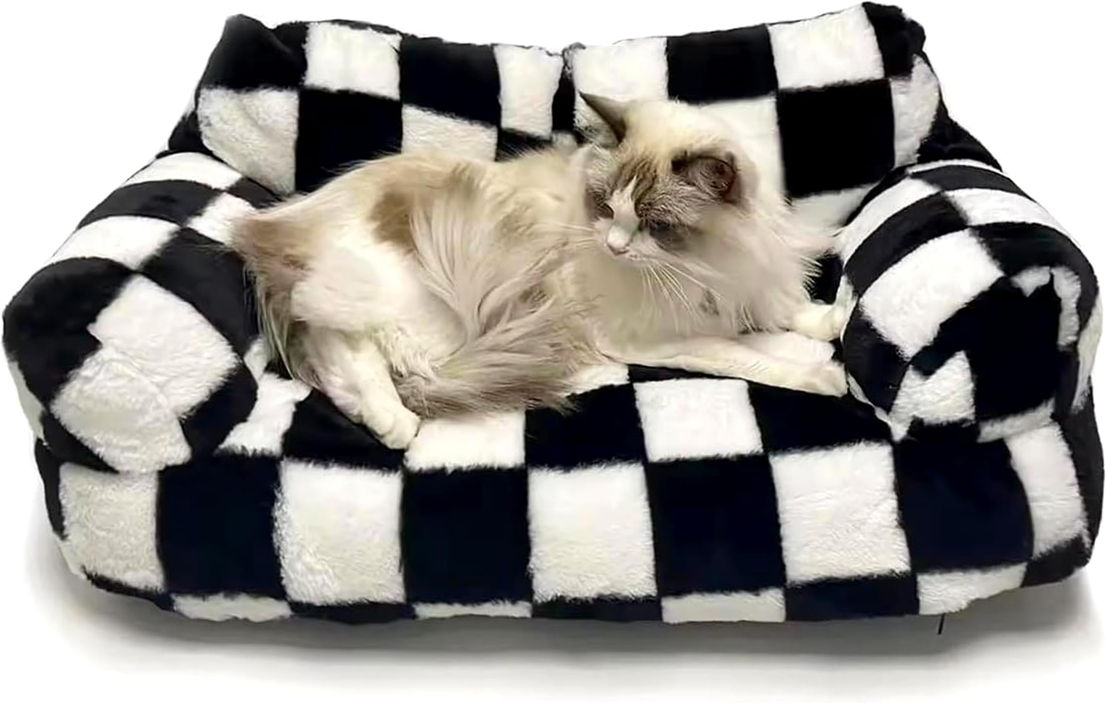 Pet Couch Sofa Bed – 66 × 48 × 33 cm, Washable Cover, Non-Slip Base, Raised Bolstered Sides – Sofa Style Bed for Small & Medium Cats & Dogs (up to 7 kg) (Check)