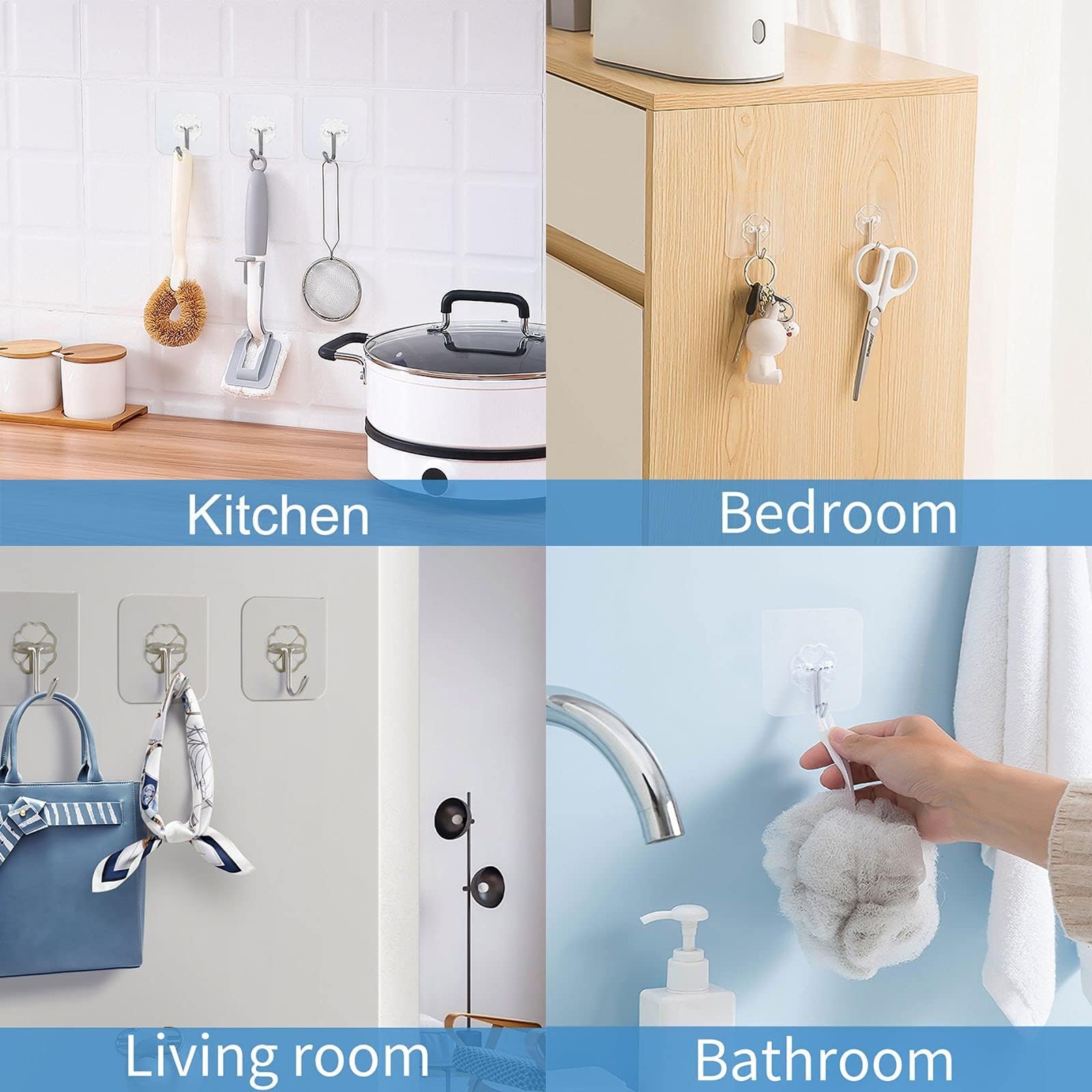 10 Pezzi Ganci Adesivi,Trasparenti Gancio Autoadesivo Bagno da Parete, Ganci Forti Senza Cuciture per Cucina Soggiorno (10)