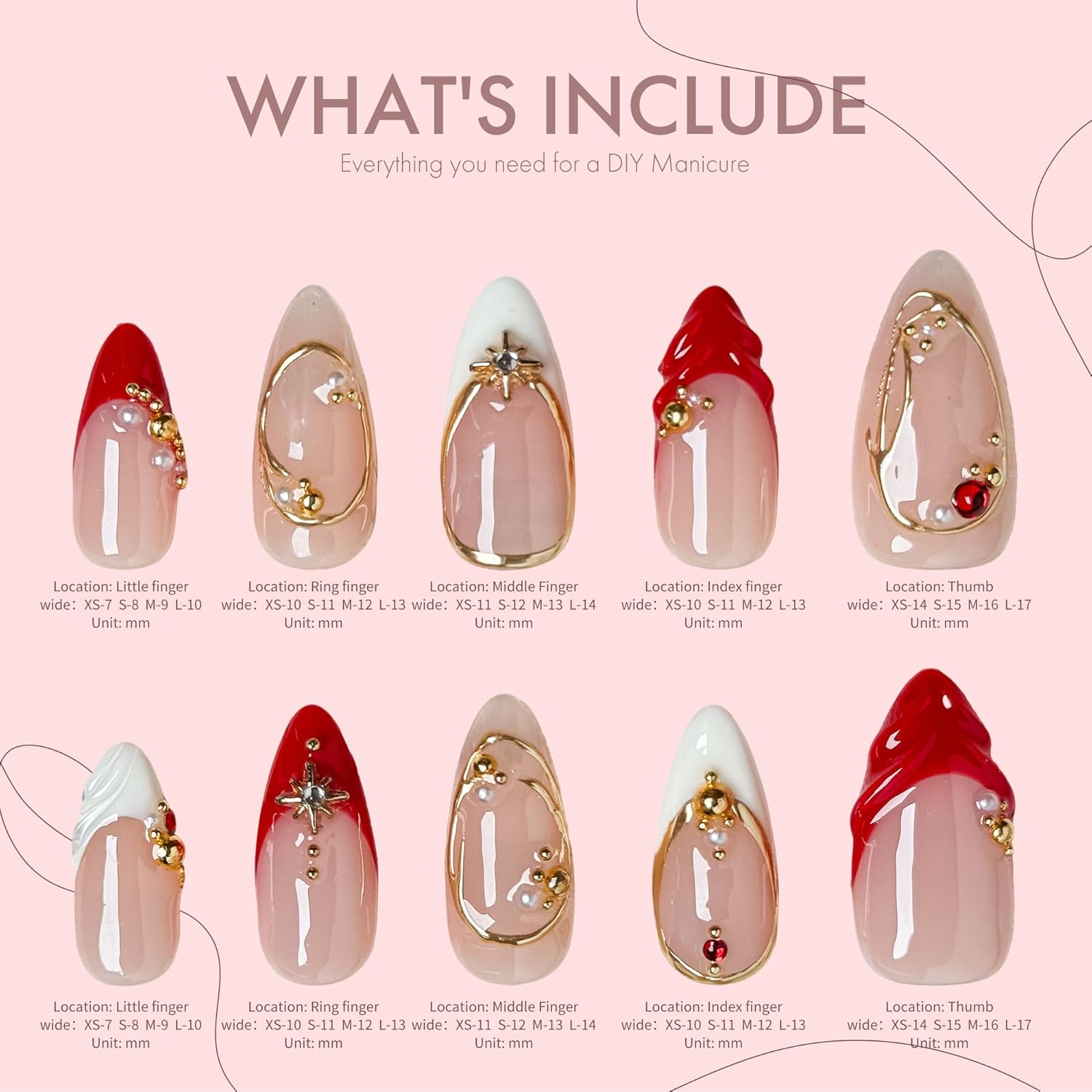 Rouge Étoile Bold Elegant Star-Shaped Wearable Nails (10-Piece Set), Acrylic/UV Gel Press On Nails for Holiday Celebrations, Parties & Shiny Nail Looks (Multicolor, M)