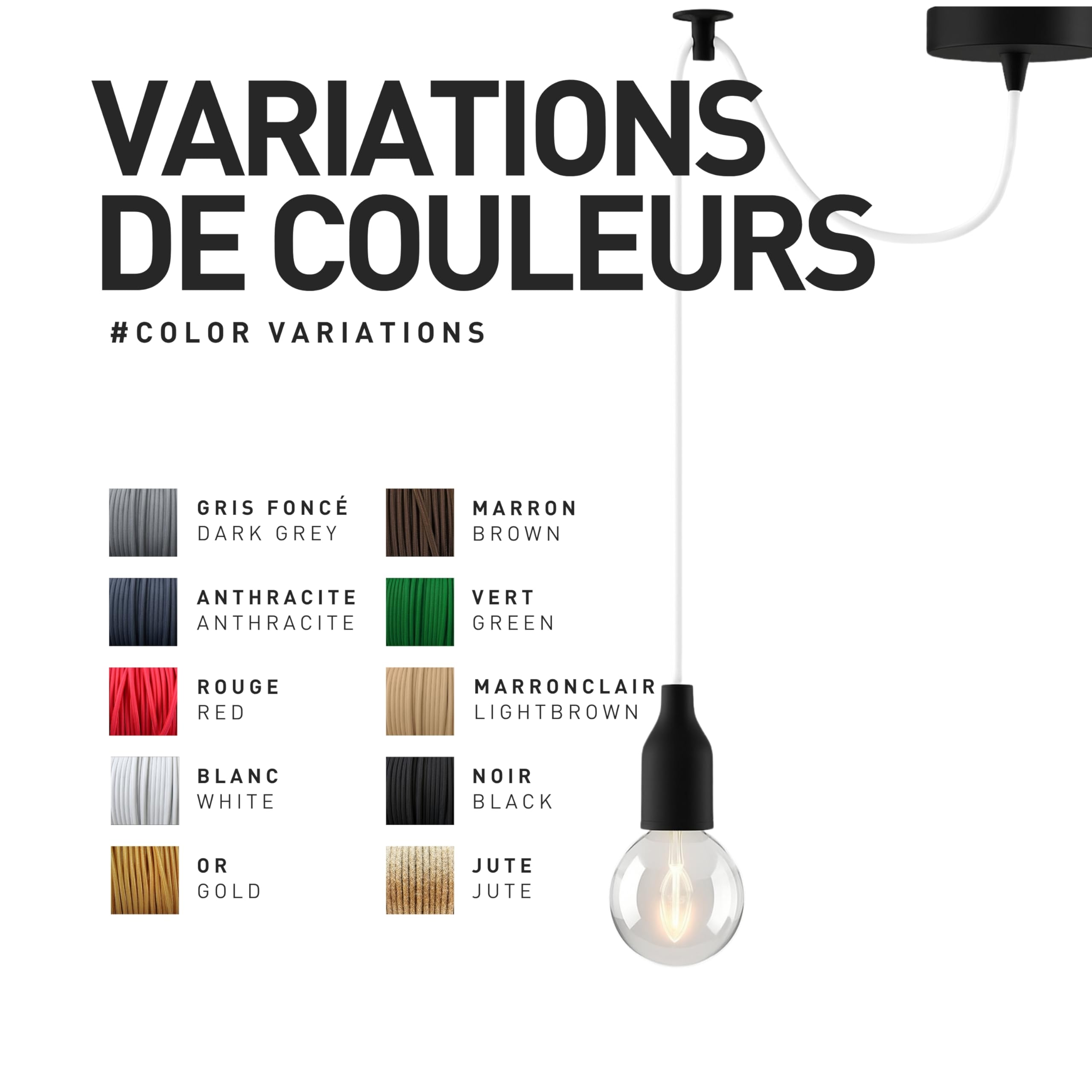 smartect Câble Textile tordu 2 Conducteurs (2 x 0,75mm²) en Noir 50 Mètres