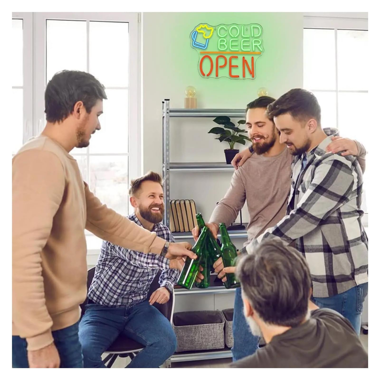 Decoración Lámparas Letrero De Neón Cold Beer Open Brillo Ajustable, Para Decoración De Pared, Ideal Para Bares, Tiendas, Fiestas Y Bistrós 32x42cm