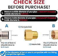 Vista 3 de SDTC Tech Juego de 2 adaptadores de tubería de latón 1/2 NPT rosca macho a 1/2 NPT rosca hembra reductor, conectores de extensión de tubería de latón