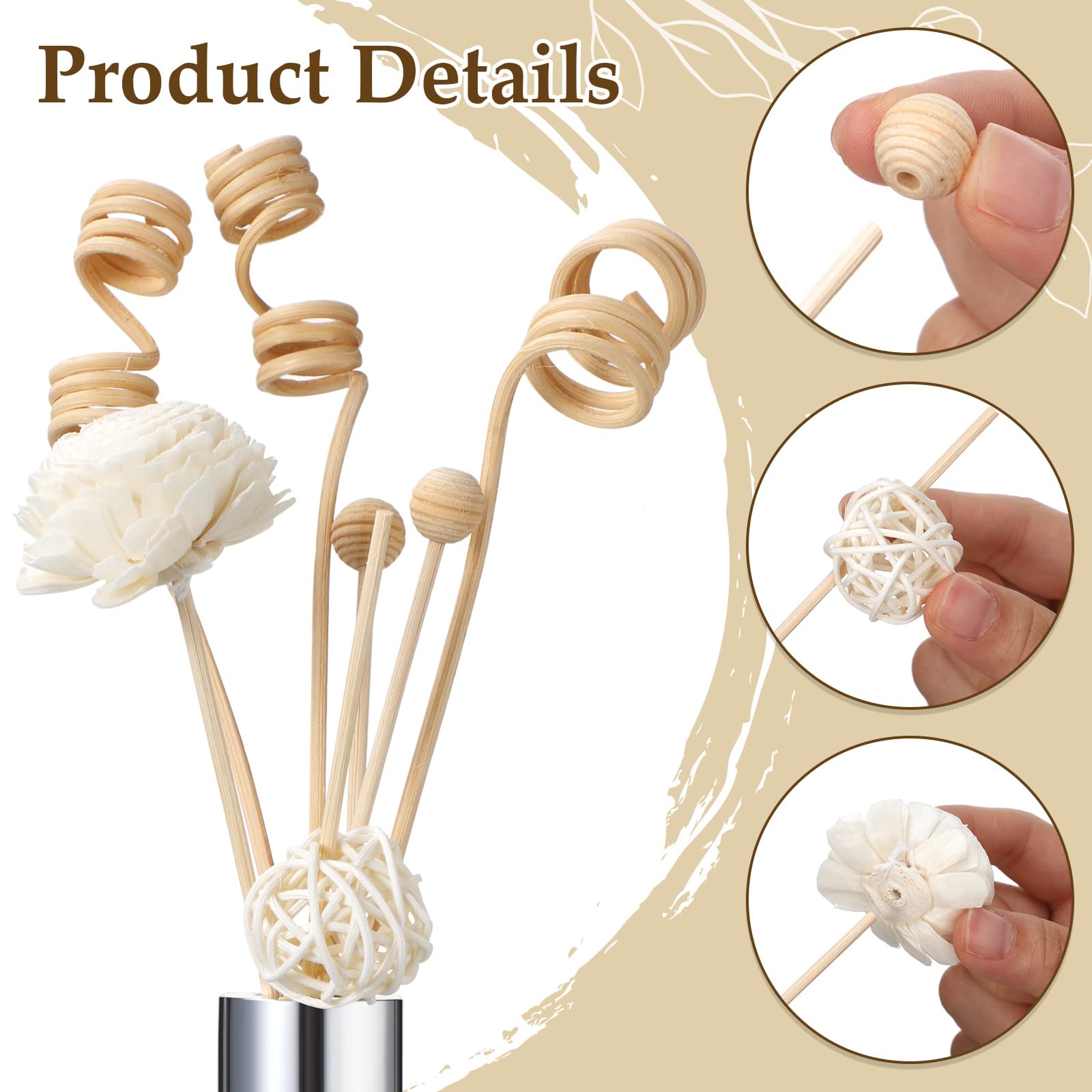 Loopeer 180 Stück Schilfrohr-Diffusorstäbchen-Set, Rattan-Duft-Diffusor und Blumen-Rattan-Diffusorstäbchen, natürlicher Rattan-Duft, Aromatherapie, flüchtiger Ersatz, Nachfüllstäbchen für Aroma