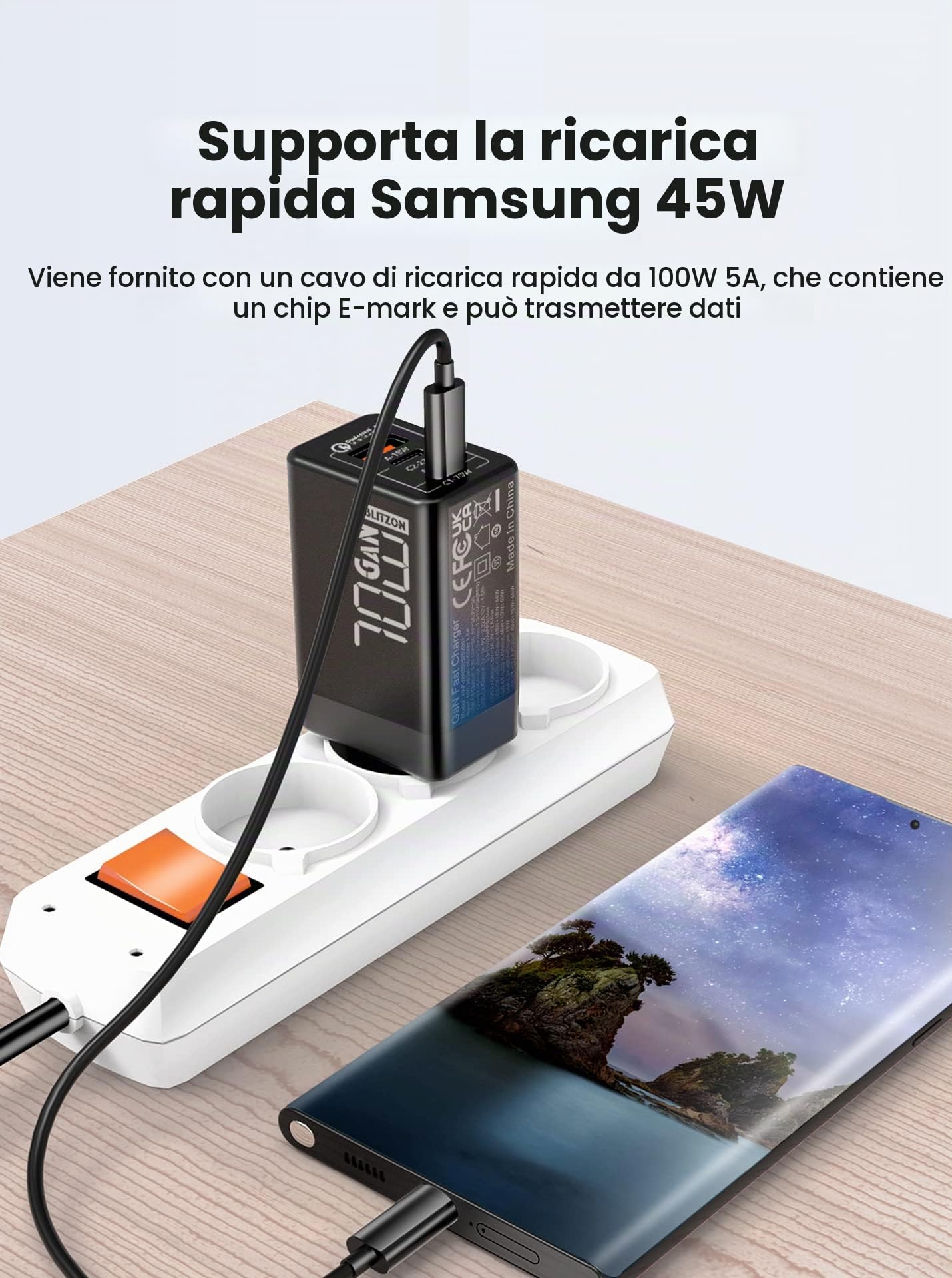 Caricatore USB C 70W 3 Porte PD3.0 GaN per MacBook Pro Dell XPS Google Pixel iPhone iPad Pro Samsung Galaxy