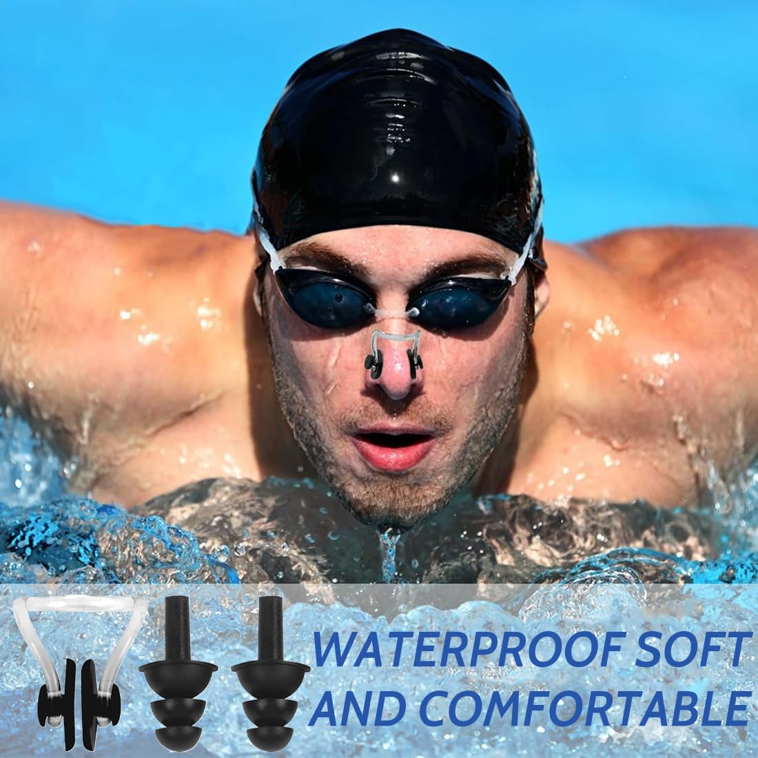 Nose Clip Natación Adultos 4 Piece Set Tapones para los Oídos Protección de la Nariz