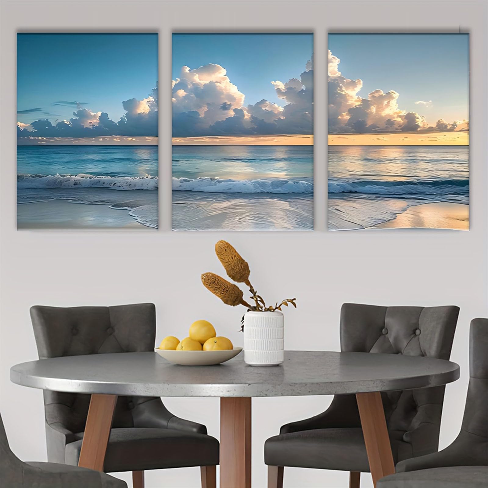 Egjepwfh No Frame Modern Ocean-Themed Sunset Sea Landscape Wall Art -Nordic Landscape Canvas Wall Art Nature Scenery Painting(50X70cmx3/No Frame)