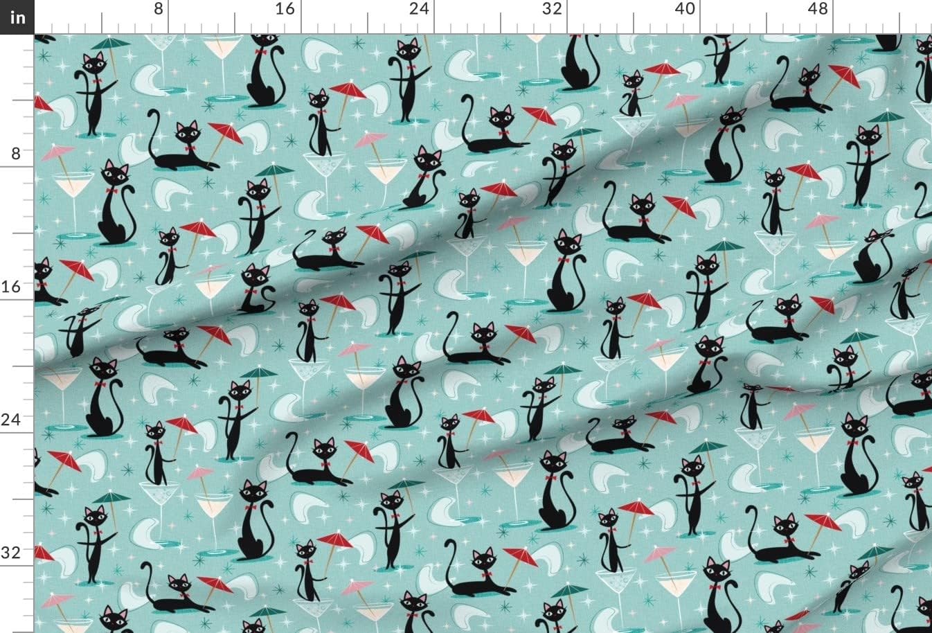 Spoonflower Fabric - Cocktail Umbrella Cats ‚Զ Cool 50S Kitsch Retro Black Vintage Style Printed on Minky Fabric by The Yard - Sewing Baby Blankets Quilt Backing Plush