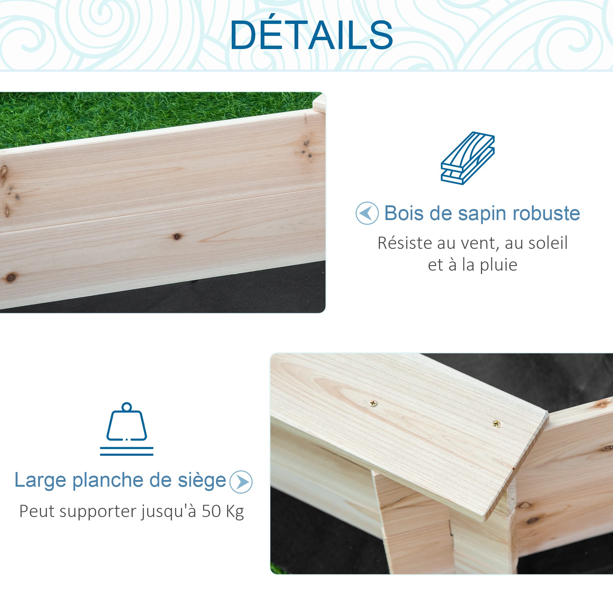 Outsunny Bac à sable en bois massif, octogonal, 140x140x21,5cm, 4 bancs avec bâche de couverture et sol non tissé, protection UV, facile à installer, jeux extérieur pour jardin, maison, plage, naturel