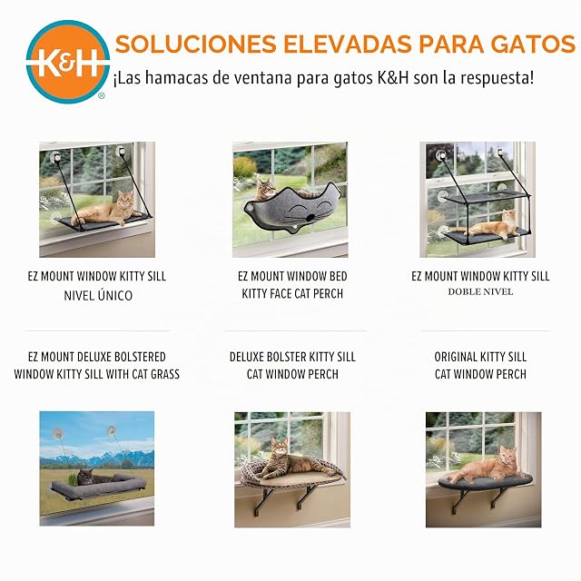 Foto 6 de 7 de K&H Pet Products - Hamaca para Ventana de Gato, Cubierta de Forro Polar Suave, fácil Ajuste, Funda Lavable…