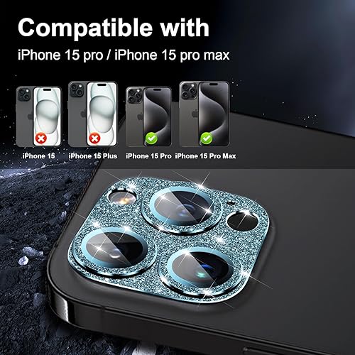 Miniatura 2 de Protector de lente de cámara para iPhone 15 ProiPhone 15 Pro Max, diseño brillante de cobertura completa, cubierta de vidrio templado con anillo de