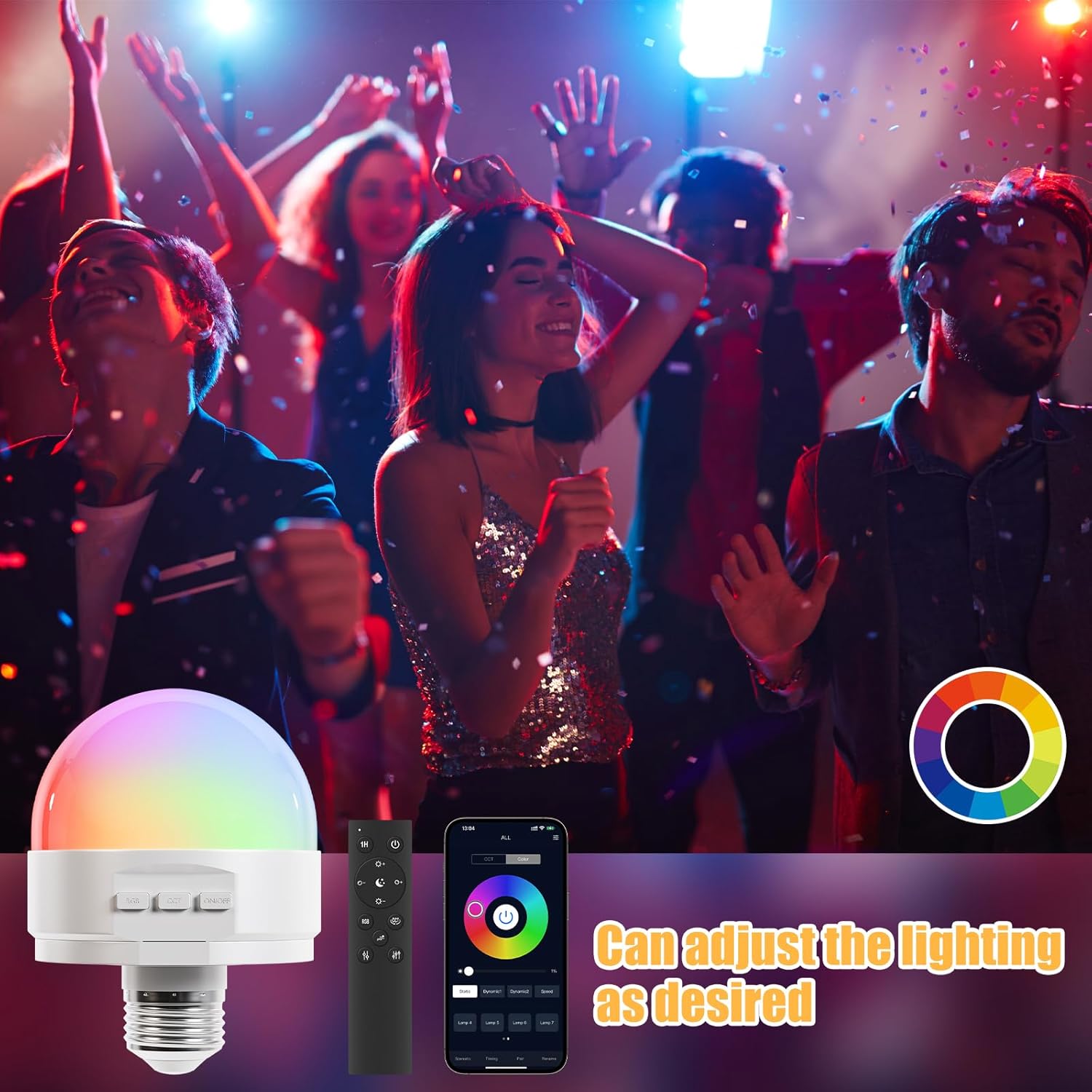 E26 2.4Ghz Rechargeable Light Bulb with Remote Control,Battery Operated Light Bulb for Sconces and Lamps, E26 Detachable Charging for Non-Hardwired Fixture,Dimmable 3000K-6500K RGBWW,2Pack