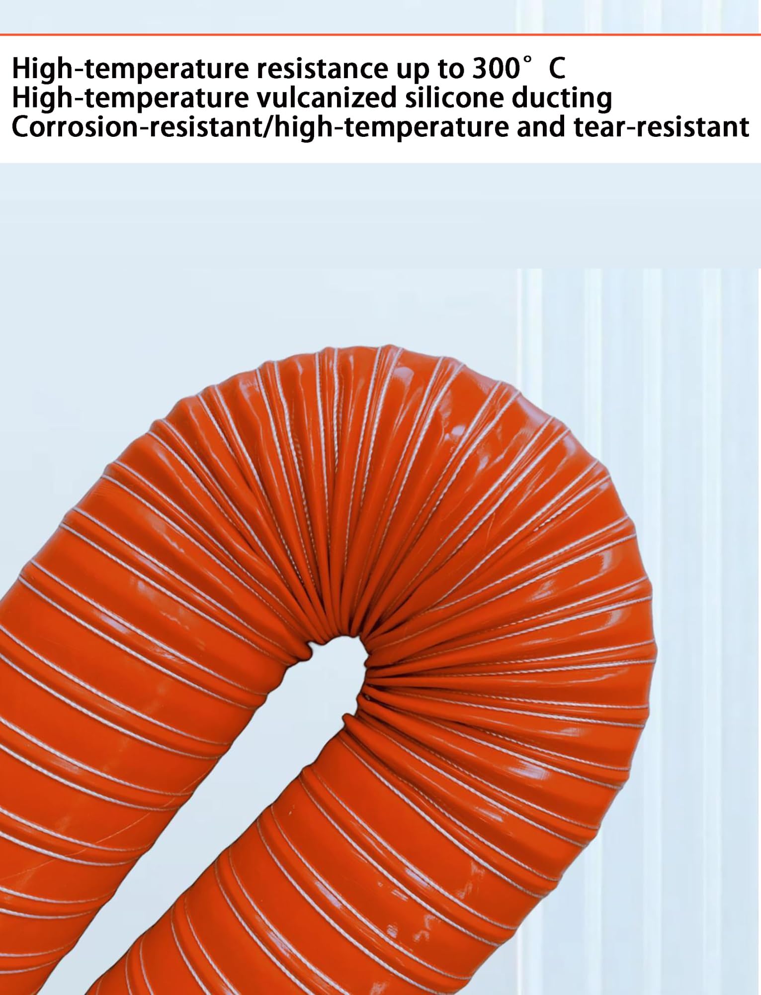 300 °C Hochtemperatur-Luftkanal – Roter feuerfester Silikonschlauch mit Stahldraht zur Wärme- und Rauchabsaugung(51mmx300cm)
