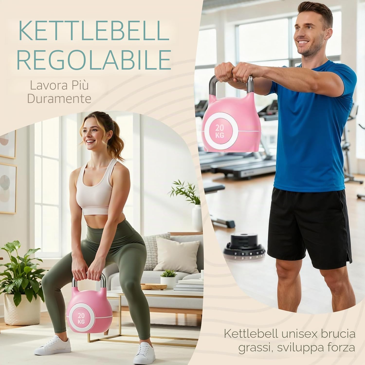 Kettlebell Regolabile 7 in 1, 20 kg Kettlebell con 7 Livelli di Peso, Manubrio per Allenamento a Casa & Fitness, Ideale per Allenamento Completo del Corpo, Compatto & Salvaspazio (Nero, 20KG)