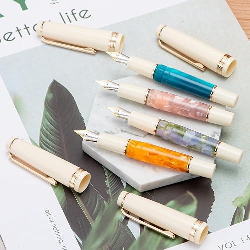 Miniatura 4 de Jinhao 82 Mini pluma estilográfica acrílica, punta doblada iridio con convertidor de tinta, mini bolígrafo de viaje rosa Sakura de bolsillo corto