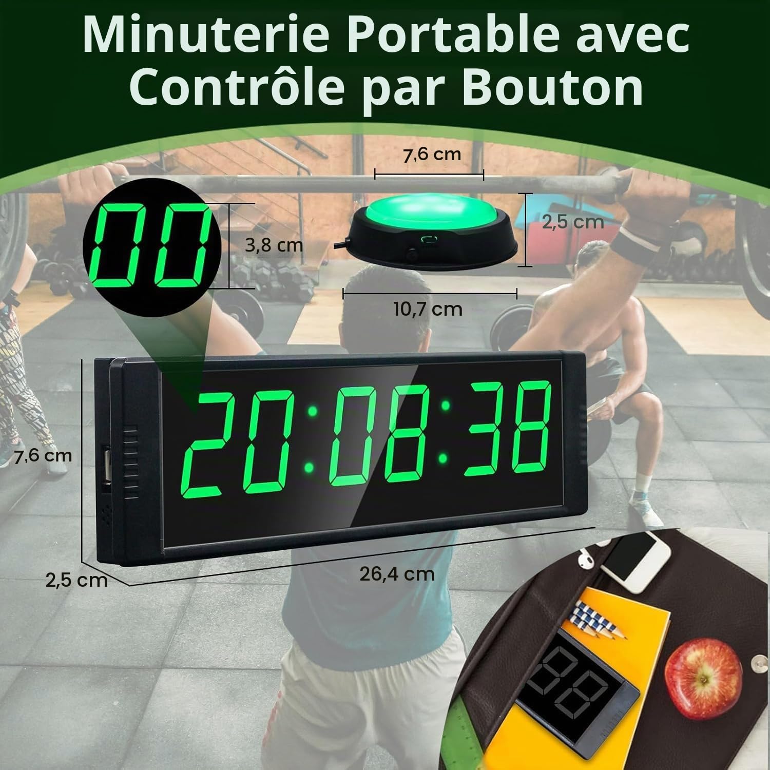YZ Chronomètre Bouton avec Buzzer, Timer Sport Minuteur Fitness, Game Timer | Écran LED lumineux, télécommande, multimode, boîtier aluminium résistant,facile à transporter