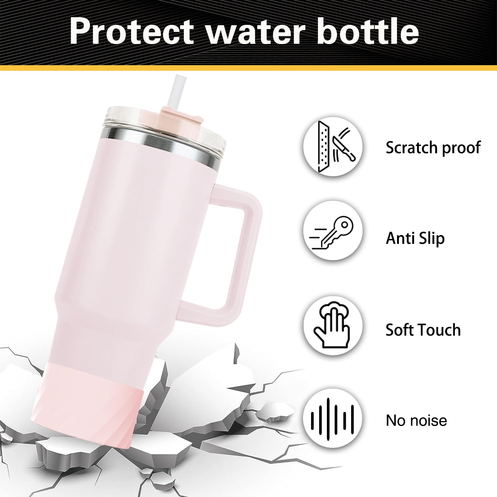 BNNECEU Enhanced Protection: Anti-Slip 2PCS Silicone Boots for Stanley Quencher H2.0 40 oz, IceFlow Flip 20 oz/30 oz, and Hydroflask 12-24 oz Bottles (Pink)