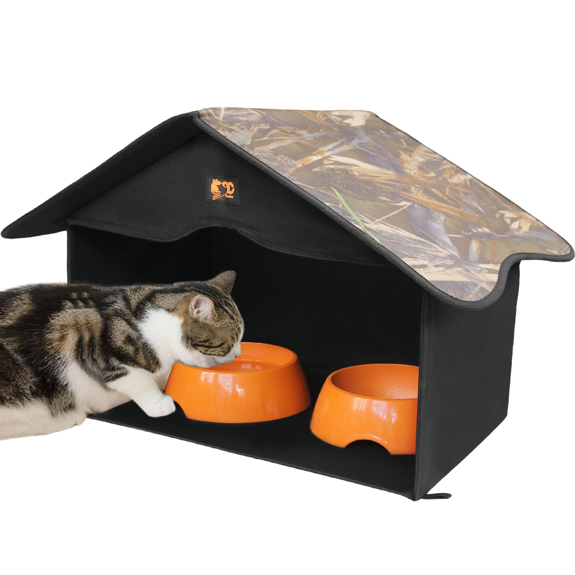GeerDuo Outdoor Cat House, Waterproof Pet Shelter/Dining Room, for Feral/Community Cats (Camo1)