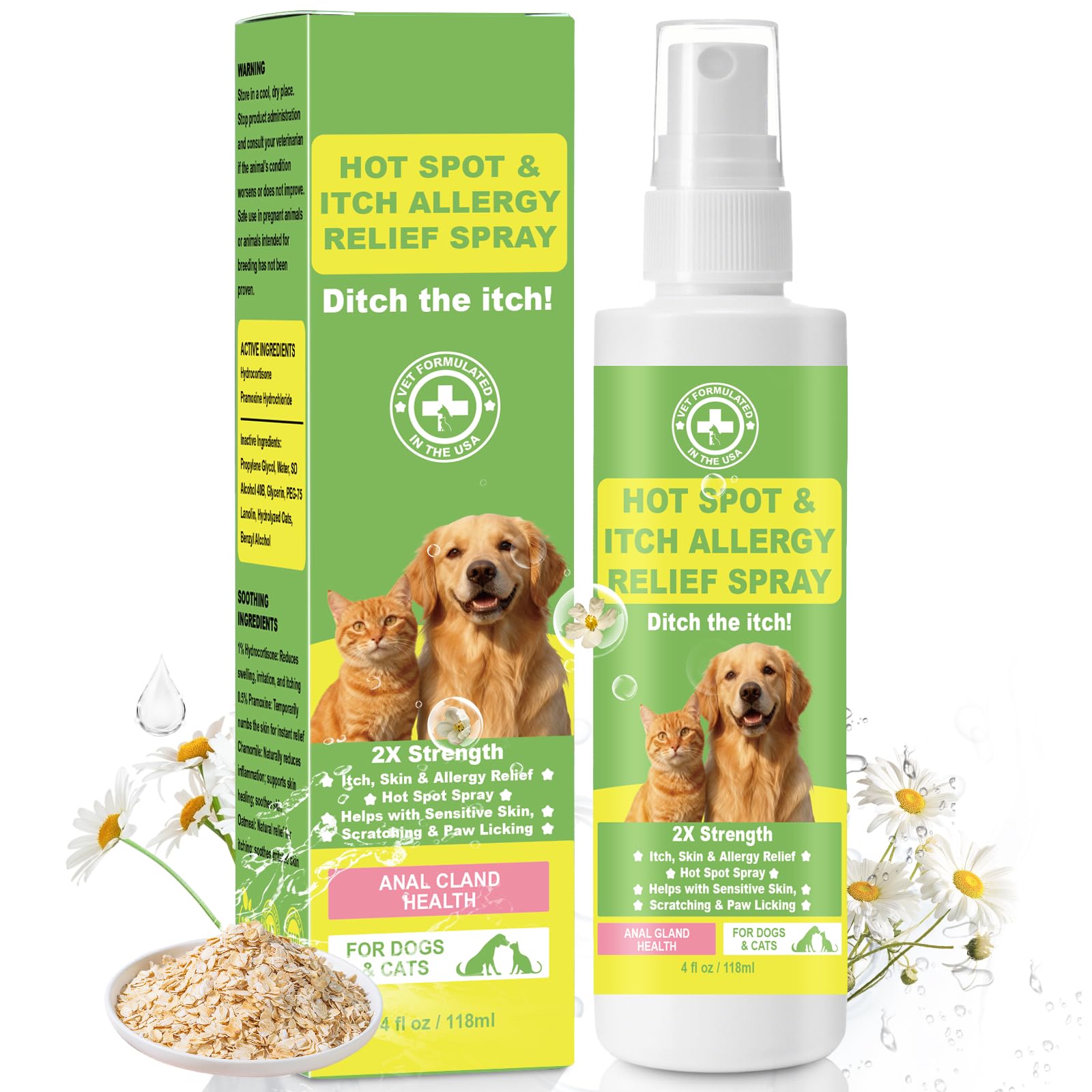 CeliAeh Allergy Itch Relief Hot Spot Spray for Dogs & Cats –Natural Allergy Itch Support Spray with Chamomile & Oatmeal, Skin Comfort & Moisturizing, Anti-Scratch Spray for All Ages & Breeds