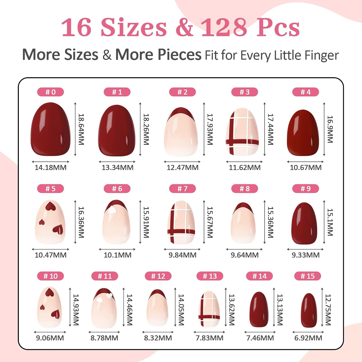 Kids Press on Nails, 16 Sizes 128 PCS Snow Line BrownDot FallPlaid image 4