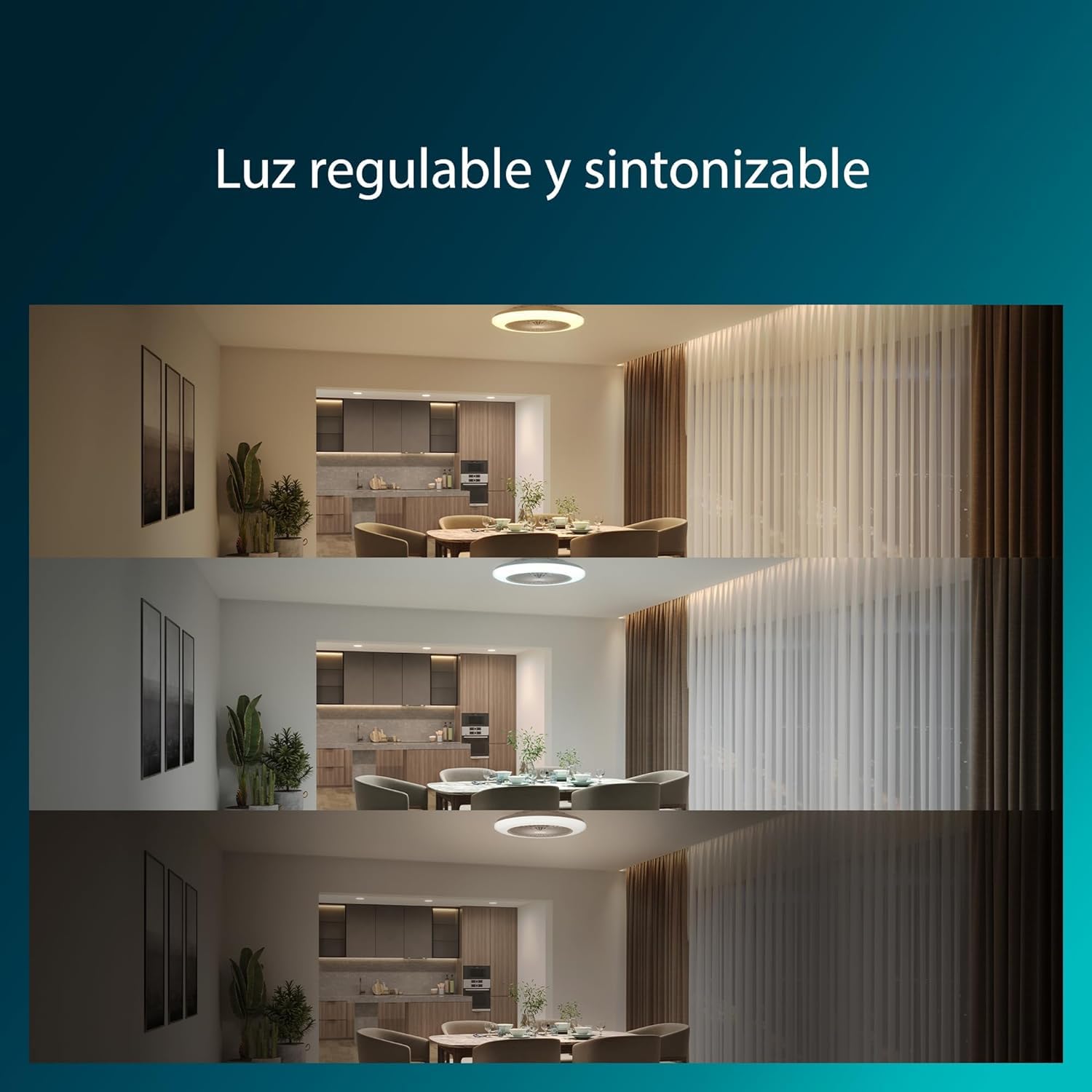 Philips - Ventilador de Techo Philips Amigo, compacto,motor DC,con luz led integrada 20W(4400 lúmens),Luz Blanca regulable(3 temperaturas color),ideal para habitaciones pequeñas,control remoto,Blanco