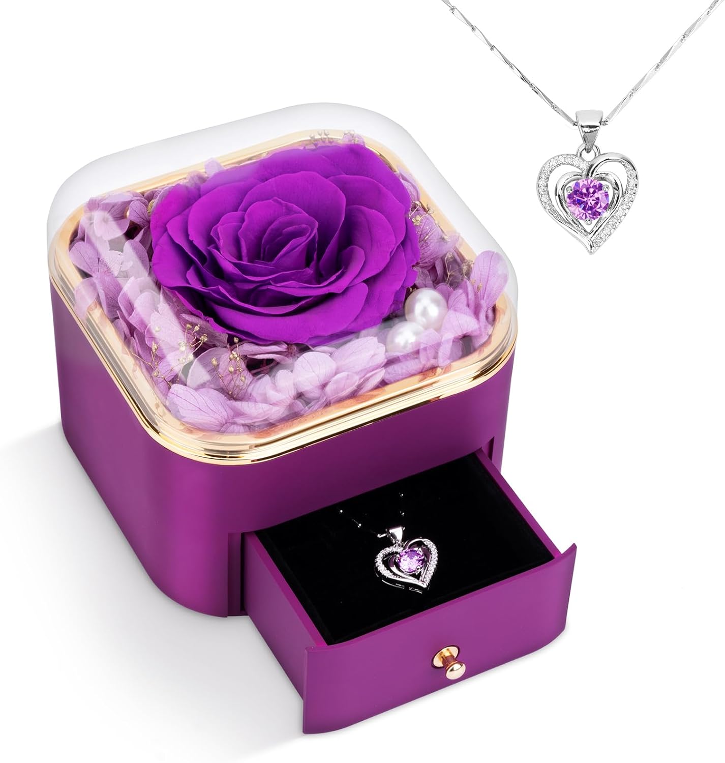 Rose Gifts for Women Mothers Girlfriend: Preserved Real Rose with Necklace Mothers Day Birthday Gifts - Forever Flowers Anniversary Wife Girlfirend Gifts Valentines Day Gifts for Her