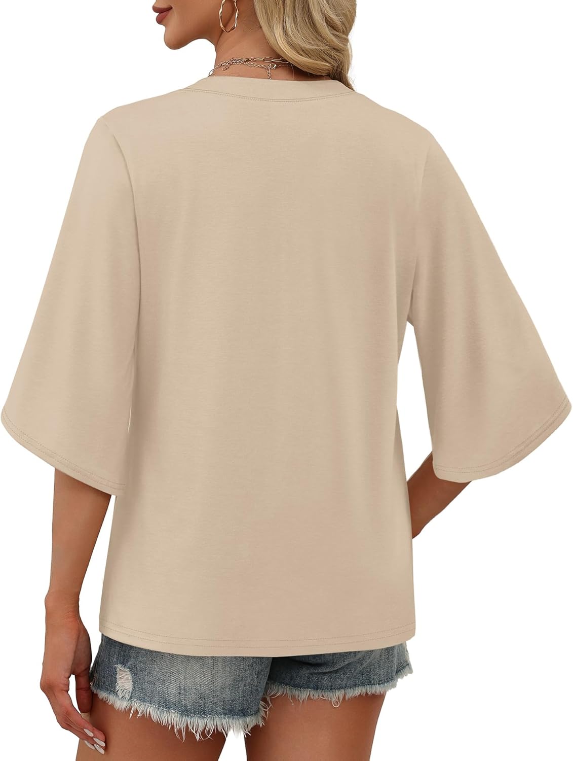 WIHOLL Boho Cute Summer Tops for Women 3/4 Sleeve Dressy Fashion V Neck Casual 2026 Business Beach Plus Size Holiday Blouses - Image 5