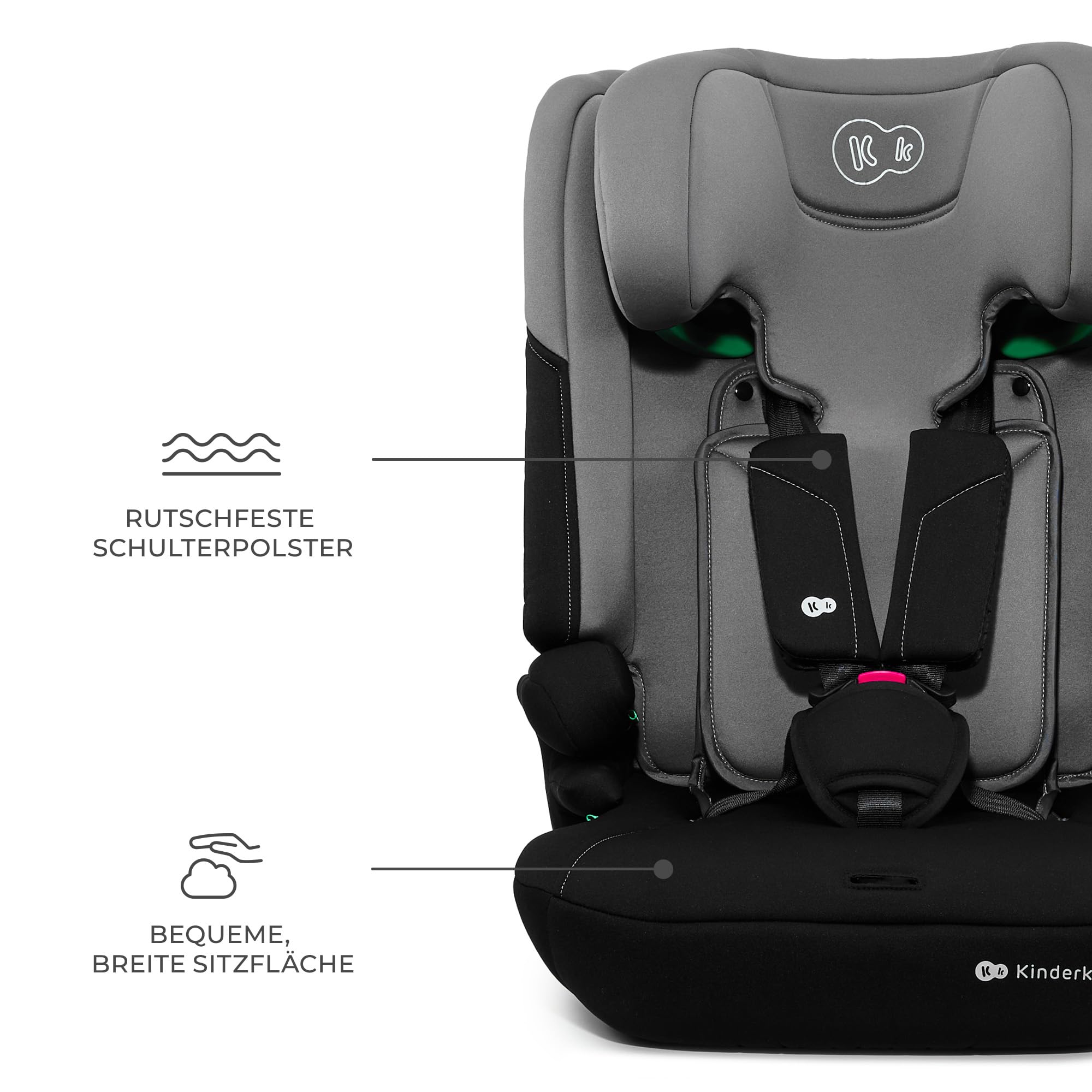 Kinderkraft I-COMFY Autositz 76-150cm Verstellbare Rückenlehne 5-Punkt-Sicherheitsgurt EASY GROW SYSTEM Dunkelgrau