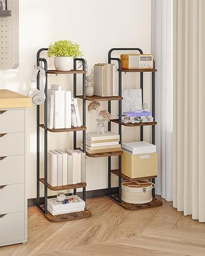 Miniatura 6 de Zapatero vertical de 6 niveles, torre de zapatos estrecha, estante alto para zapatos con 2 ganchos, estantes ajustables, estantes de zapatos de