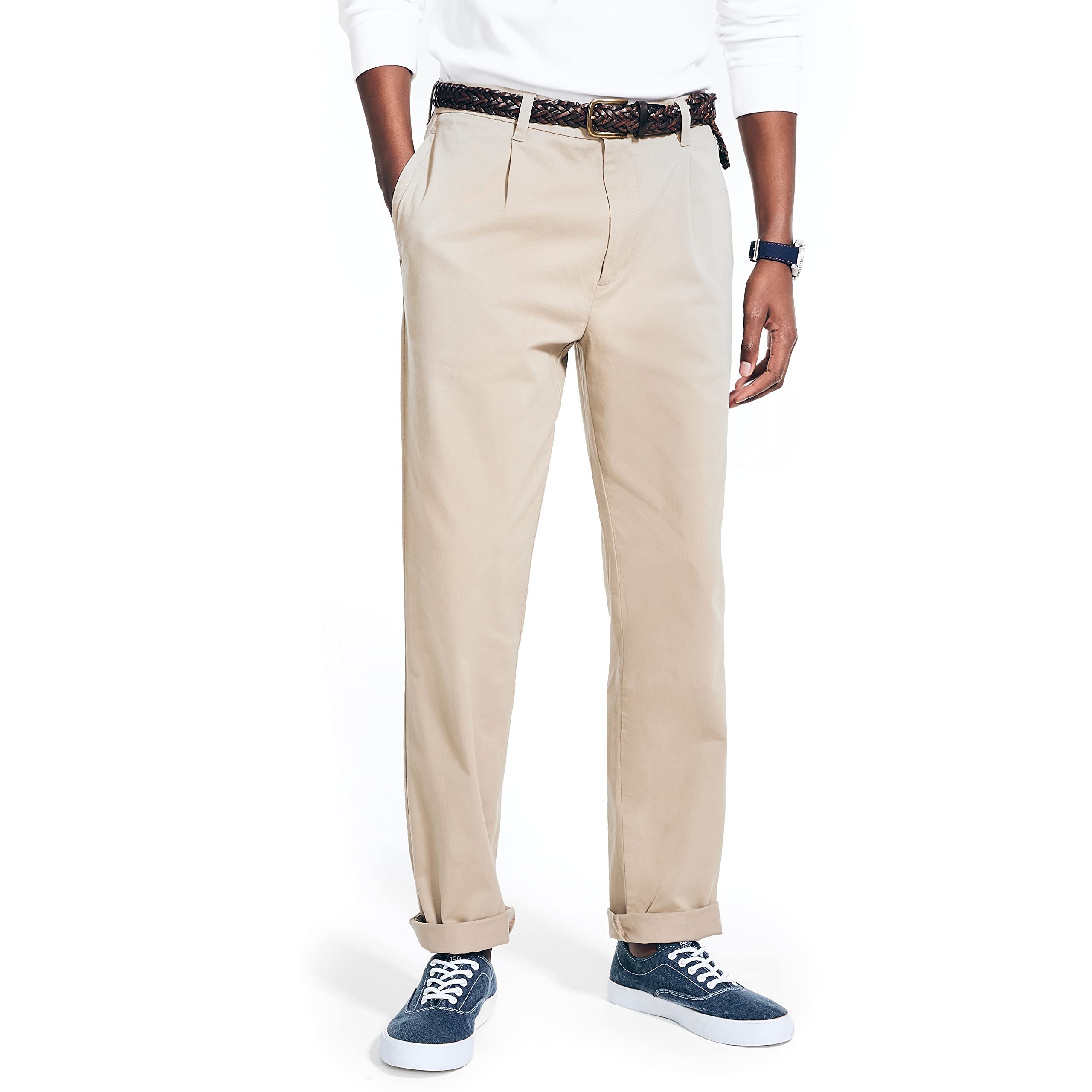 Men's Classic Fit Flat Front Stretch Solid Chino Deck Pant