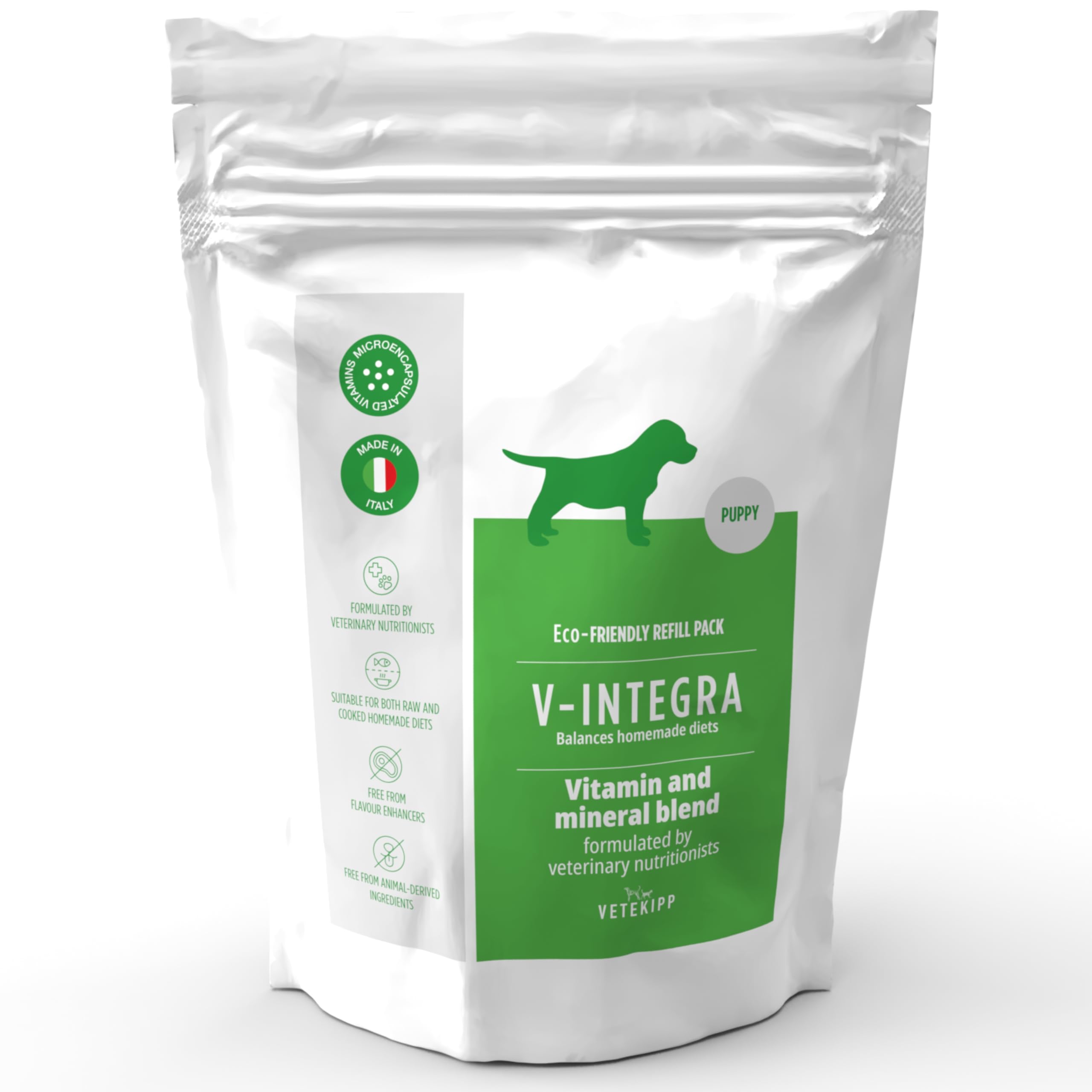 V-INTEGRA Puppy Dog 1kg ECO REFILL, Complete Supplement Rich in Vitamins and Minerals for Homemade and BARF Diets, V Integra Multivitamin for Dogs, Dog Supplements Made in Italy