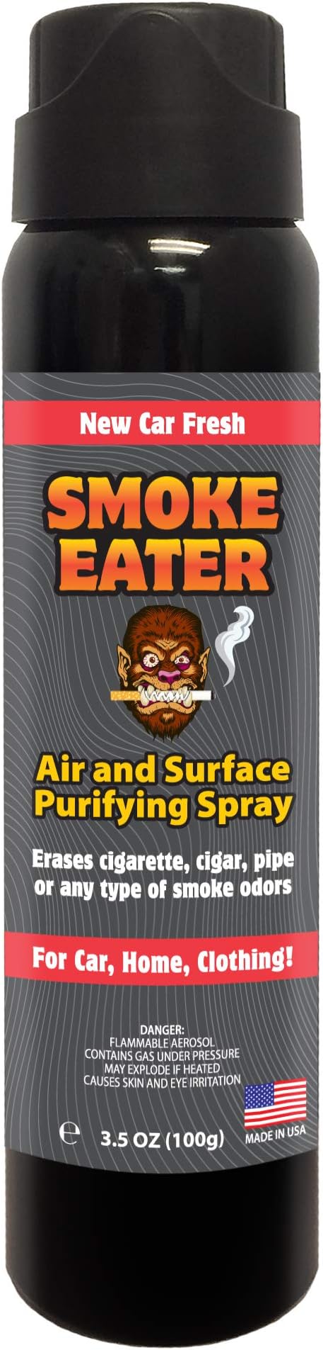 Smoke Eater - Breaks Down Smoke Odor at The Molecular Level - Eliminates Cigarette, Cigar or Smoke On Clothes, in Cars, Homes, and Office - 3.5 oz Travel Spray Bottle (New CAR Fresh AEROSOL)