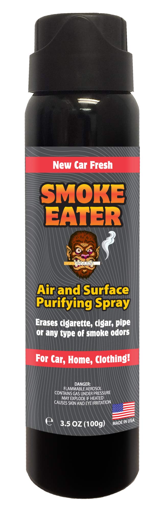 Smoke Eater - Breaks Down Smoke Odor at The Molecular Level - Eliminates Cigarette, Cigar or Smoke On Clothes, in Cars, Homes, and Office - 3.5 oz Travel Spray Bottle (New CAR Fresh AEROSOL)