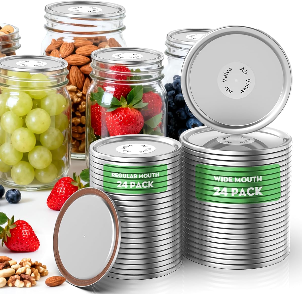 Canning Lids for Mason Jars Ball & Kerr, Airtight Food Grade, 48 Pack | Vacuum seal lids for mason jars design helps preserve freshness and prevent leaks