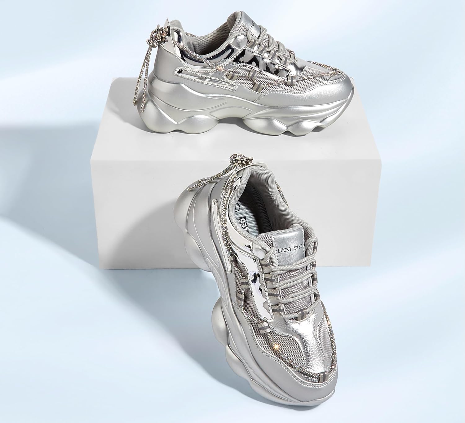 LUCKY STEP Women's 90s Chunky Sneakers Sparkly Bling Rhinestone Rope Platform Casual Thick Dad Rave Walking Shoes - Image 5