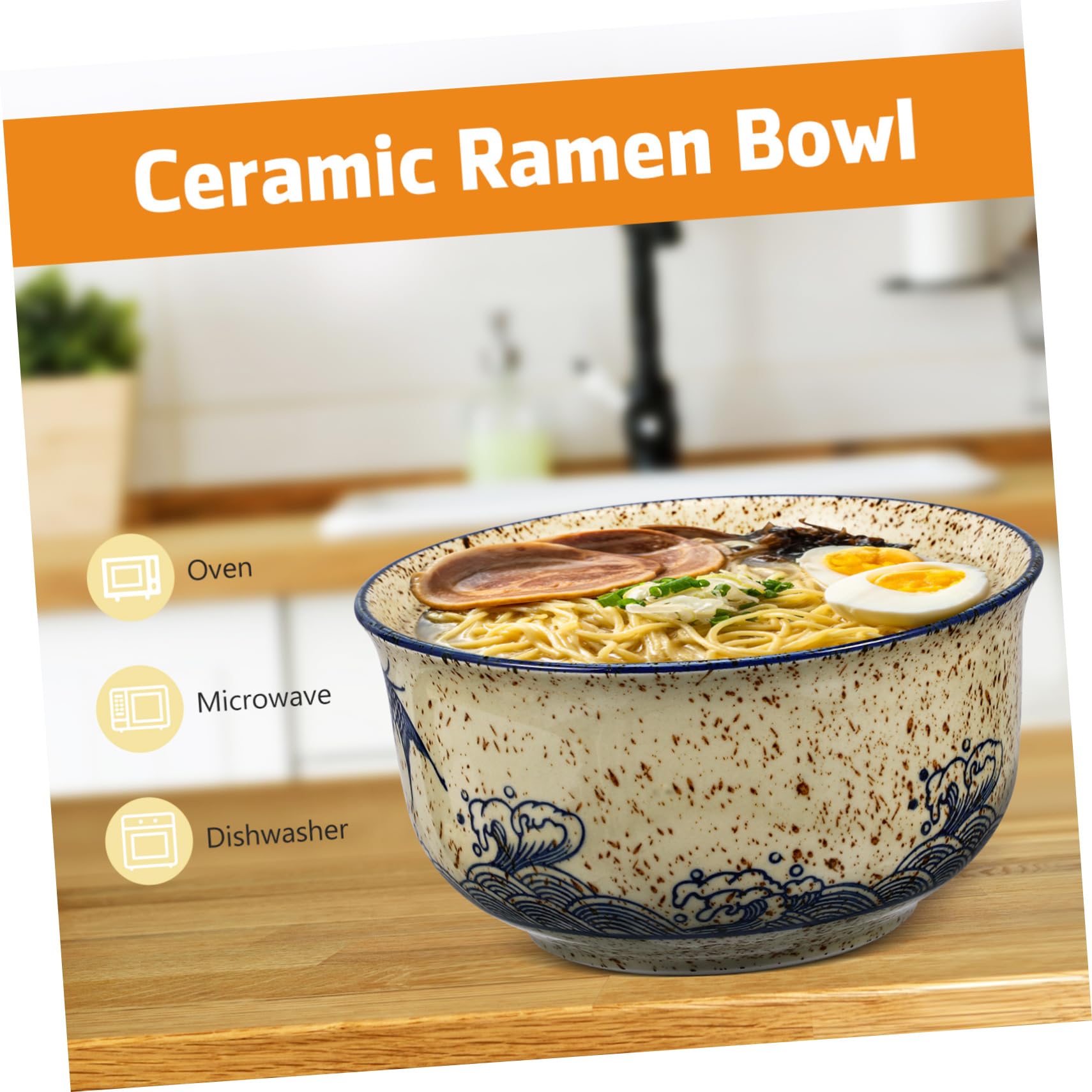 GLEAVI Keramik Ramen Schüssel Satz mit Deckel 1 Löffel und Stäbchen Wärmespeichernd Formstabil für Suppe und Nudeln