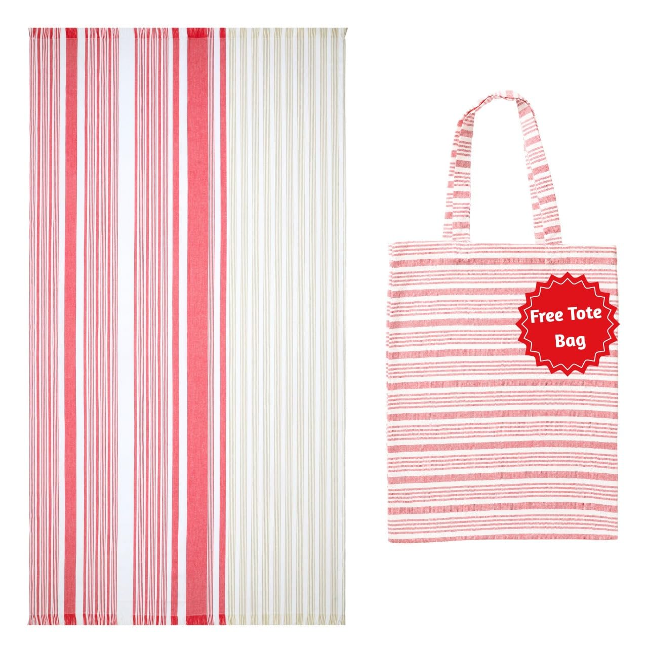 Folkulture Turkish Beach Towel with Tote Bag | Oversized (40 x 70) Quick Dry Bath Towels for Adults, Swimming Pool, Travel | Large Lightweight Beach