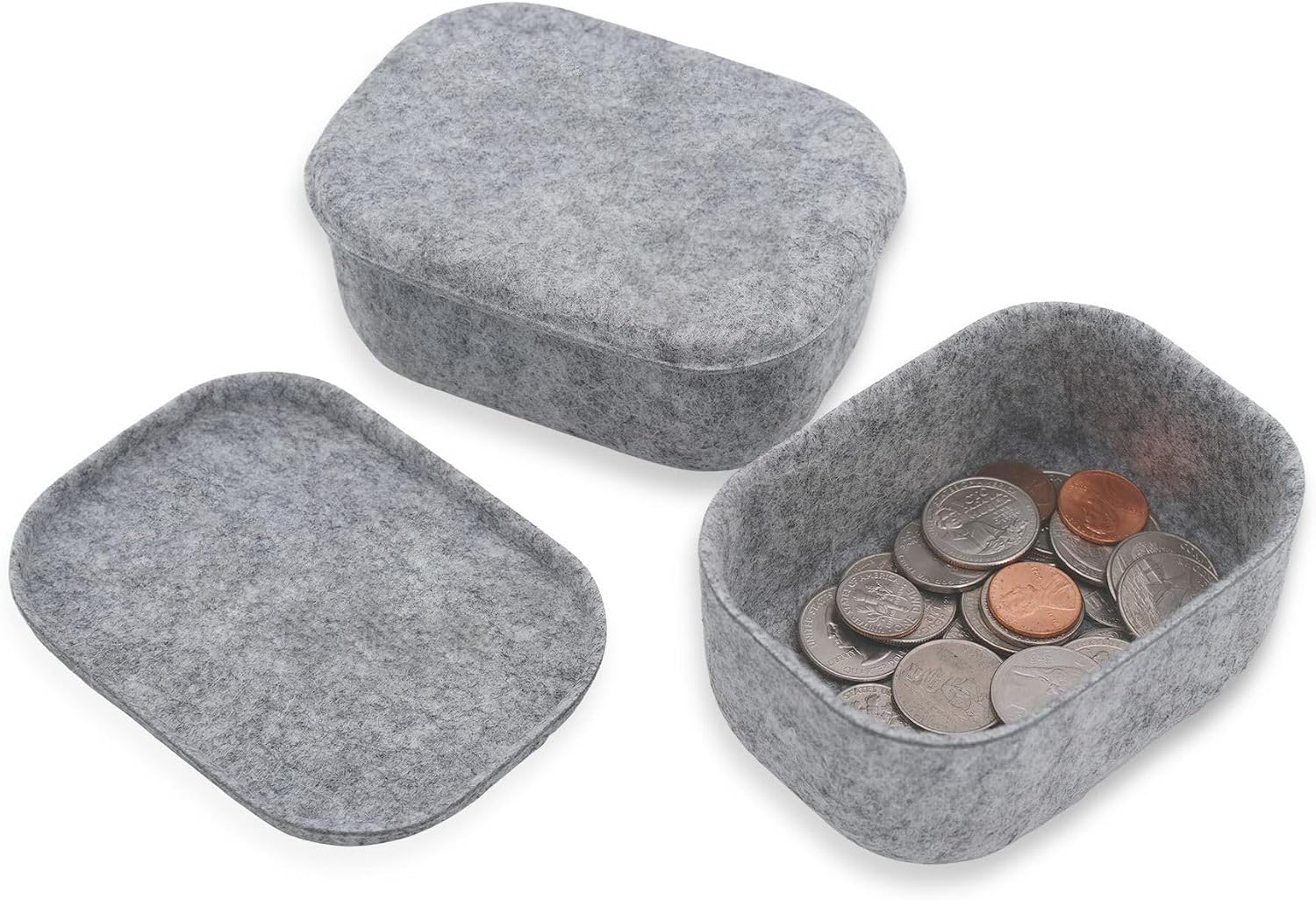 Welaxy Small Hide Storage Containers with Lids, Natural Beige felt bin with Lid Set of 2 (Charcoal)