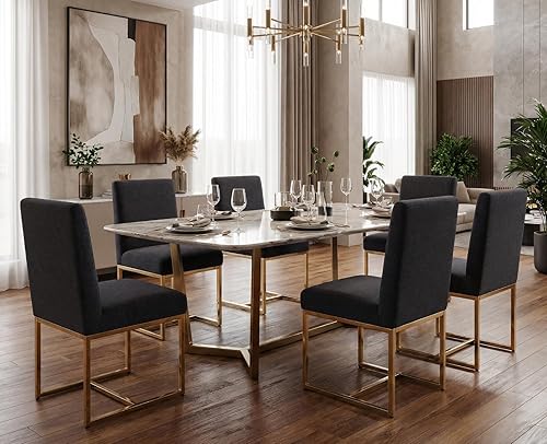 Miniatura 50 de CIMOTA Juego de 6 sillas de comedor modernas, de cuero, tapizadas, sin brazos, con base negra, para comedor/cocina, color crema, 6 unidades Base