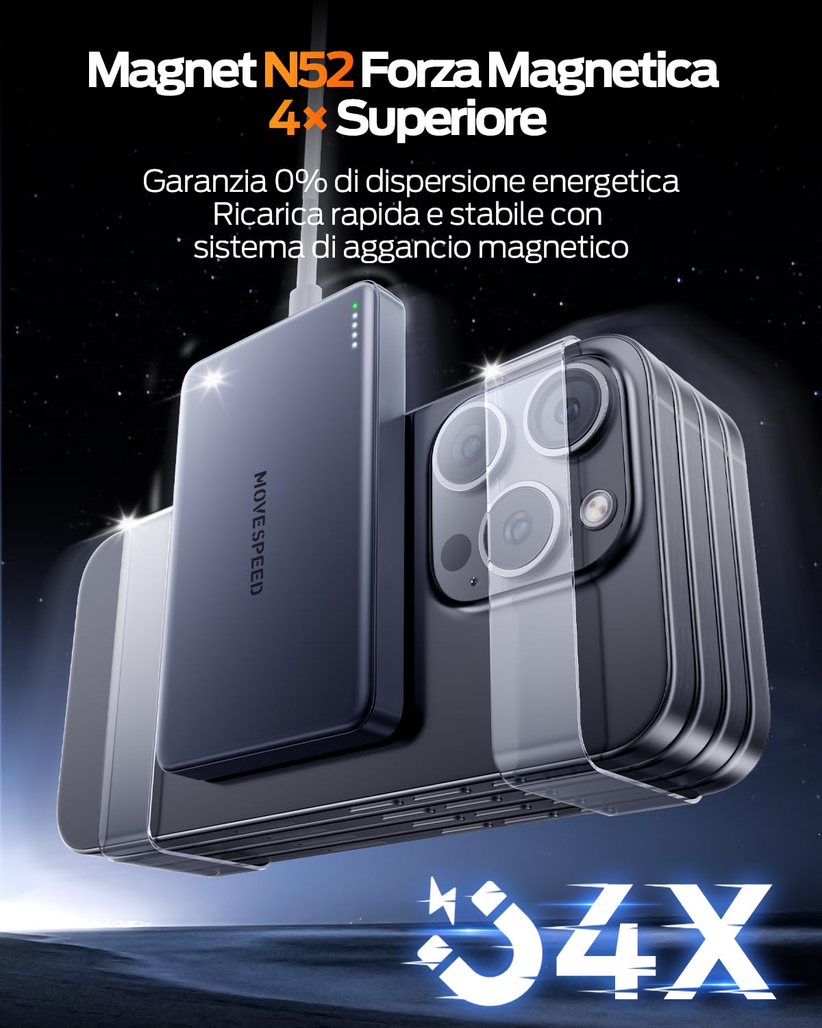 MOVESPEED MagSafe Power Bank 10000mAh Powerbank Slim Magnetic Powerbank Caricabatterie Portatile Wireless Piccola Batteria Magsafe Compatibile con iPhone 17 Pro Air/ 16 Pro Max (Grigio Siderale)