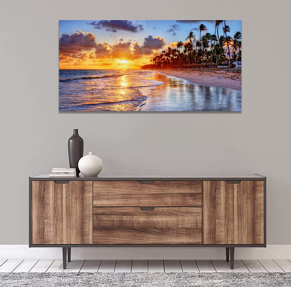 Amazon.co.jp: 海の絵 アートパネル ヤシ 絵画 海 日没 風景画 壁掛け