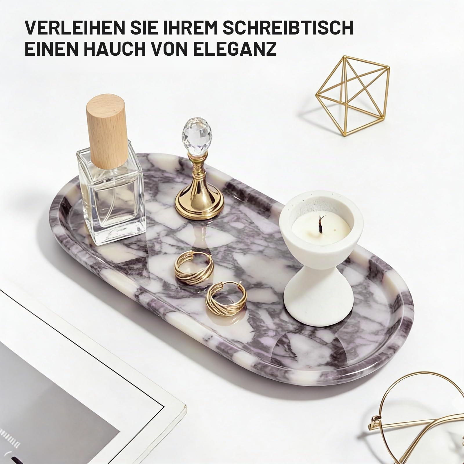 Reines Naturmarmor-Tablett für Bad, Kommode. Kosmetik, Pflegeartikel, Parfüms, Schmuck, Kerzen usw. können darauf platziert Werden. (Calacatta Violett Oval Tablett, 11" x 5" x 0.7")