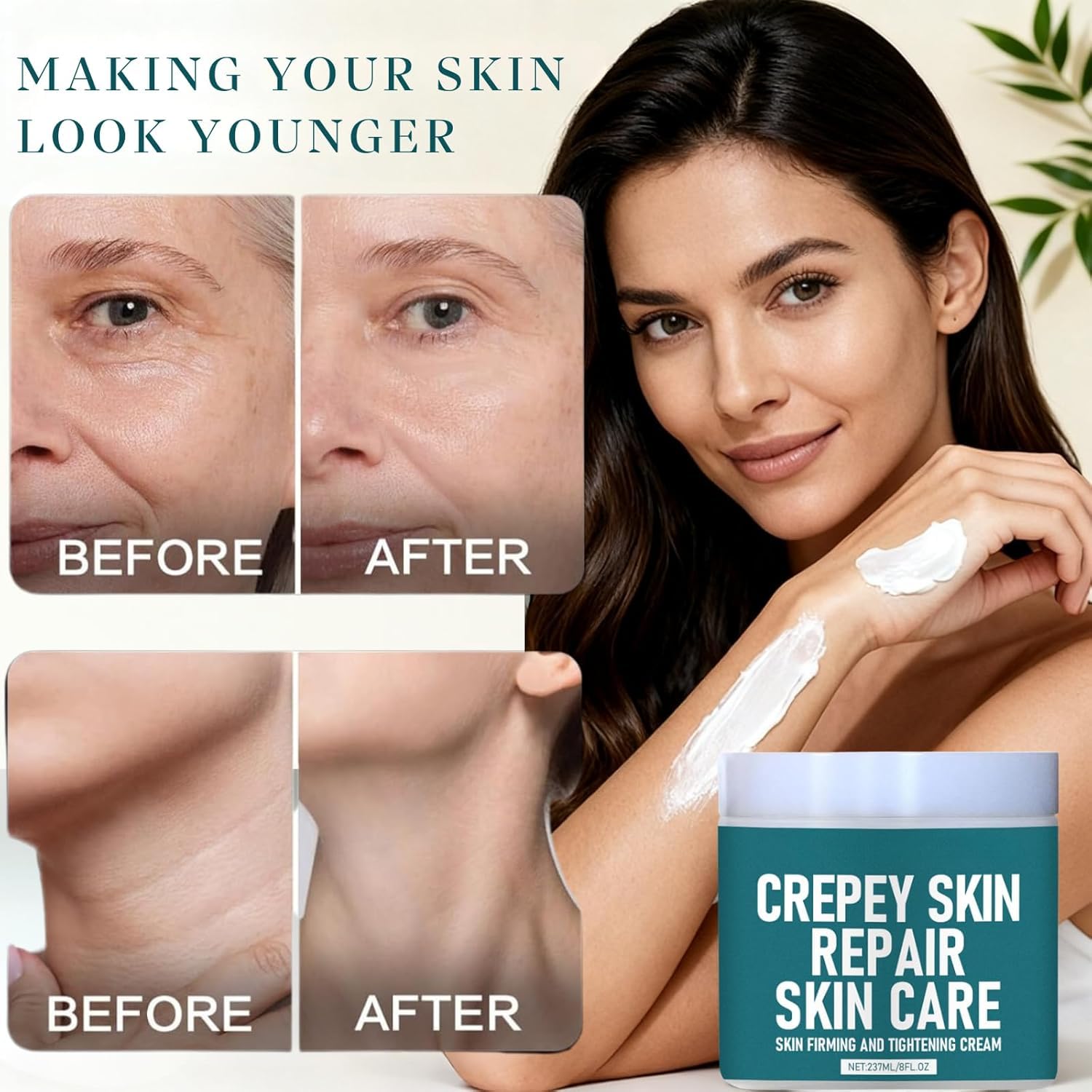 Crema reafirmante y reparadora: reduce las líneas de expresión, suaviza la textura de la piel y reafirma el rostro; de rápida absorción y apta para todo tipo de piel.