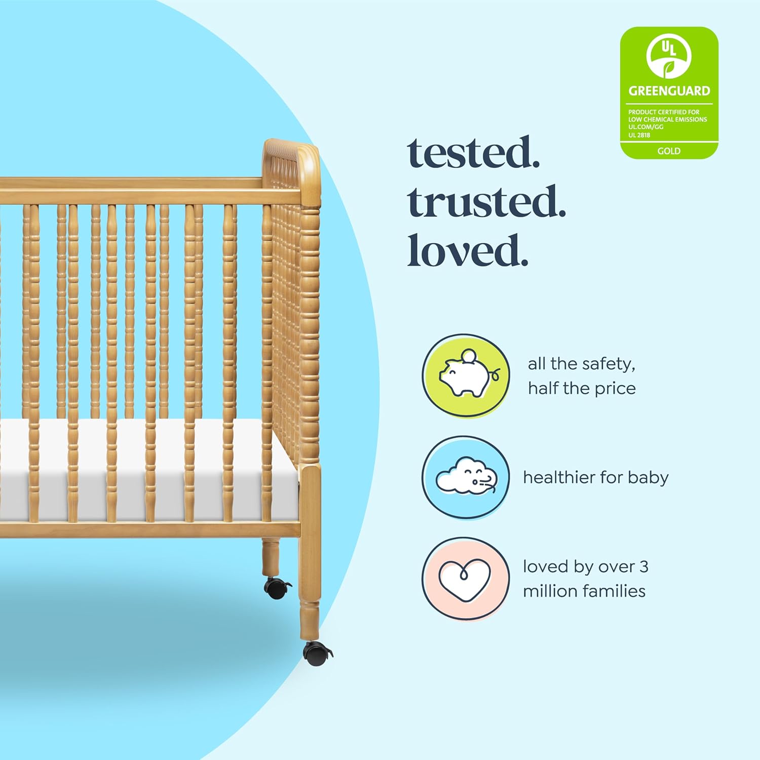 Davinci Jenny Lind 3-in-1 Convertible Crib in Honey, Removeable Wheels, Greenguard Gold