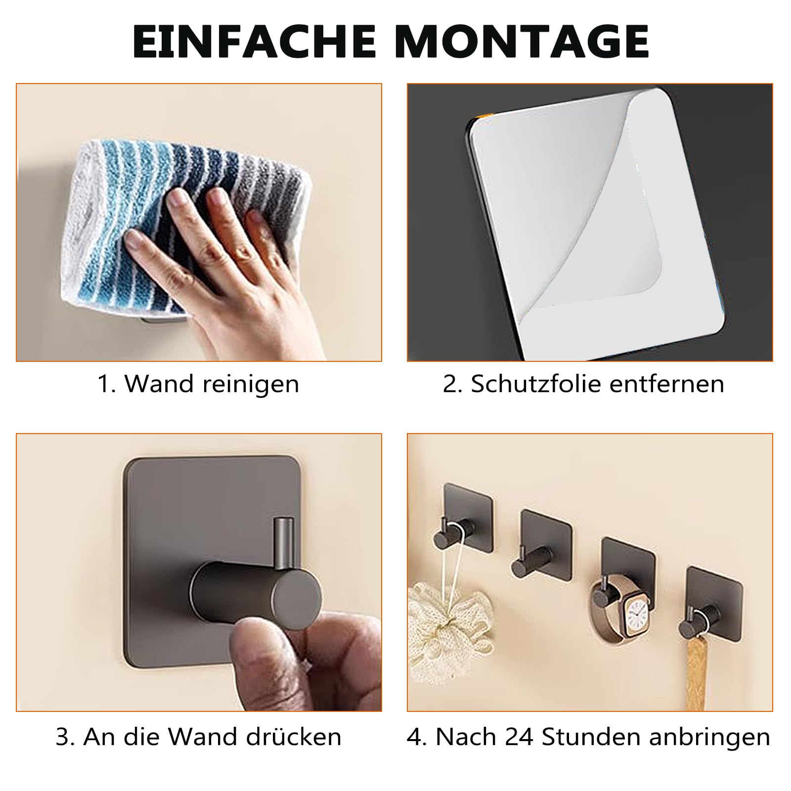 Appendiabiti Da Parete, Appendi Accappatoio Bagno, Ganci Adesivi Bagno, Appendini Adesivi, Gancio Adesivo, Adatti Per Bagni, WC, Cucine E Camere Da Letto, Nero (8 Pezzi)