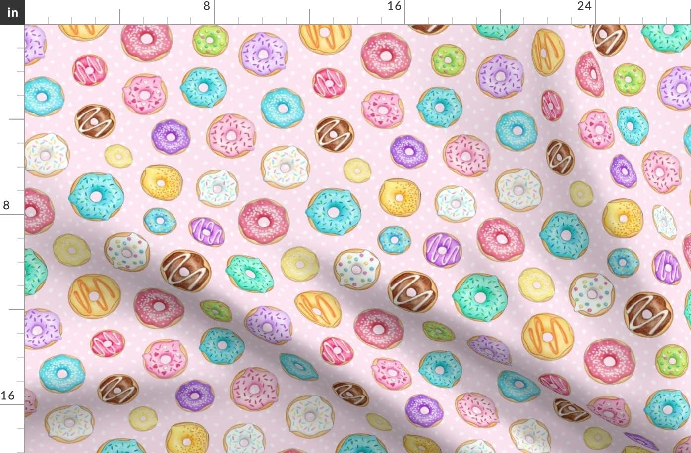 Spoonflower Fabric - Scattered Rainbow Donuts Pale Pink Scatter Sweet Food Bakery Colourful Printed on Organic Cotton Sateen Fabric by The Yard - Sewing Quilting Apparel Home Decor